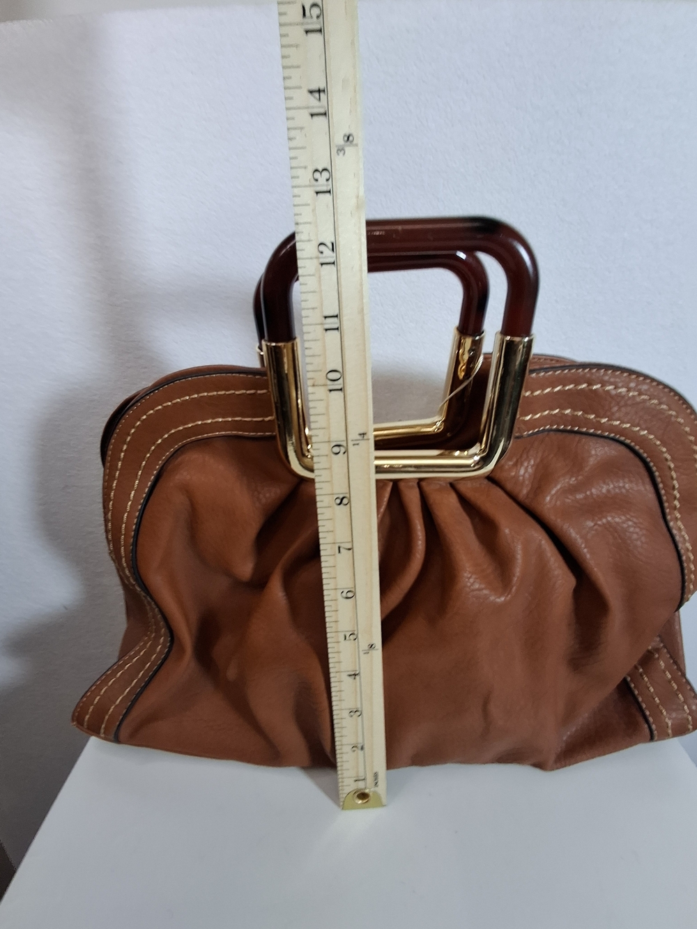 Brown Structured Top-Handle Tote with Gold Accent - Picture 10 of 11